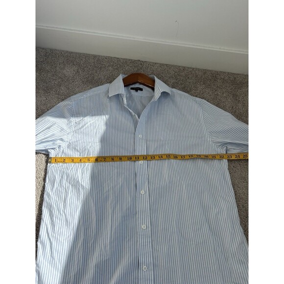 Quince Men Organic Cotton Stretch Poplin Dress Shirt Light Blue White Stripe XL - Picture 8 of 9